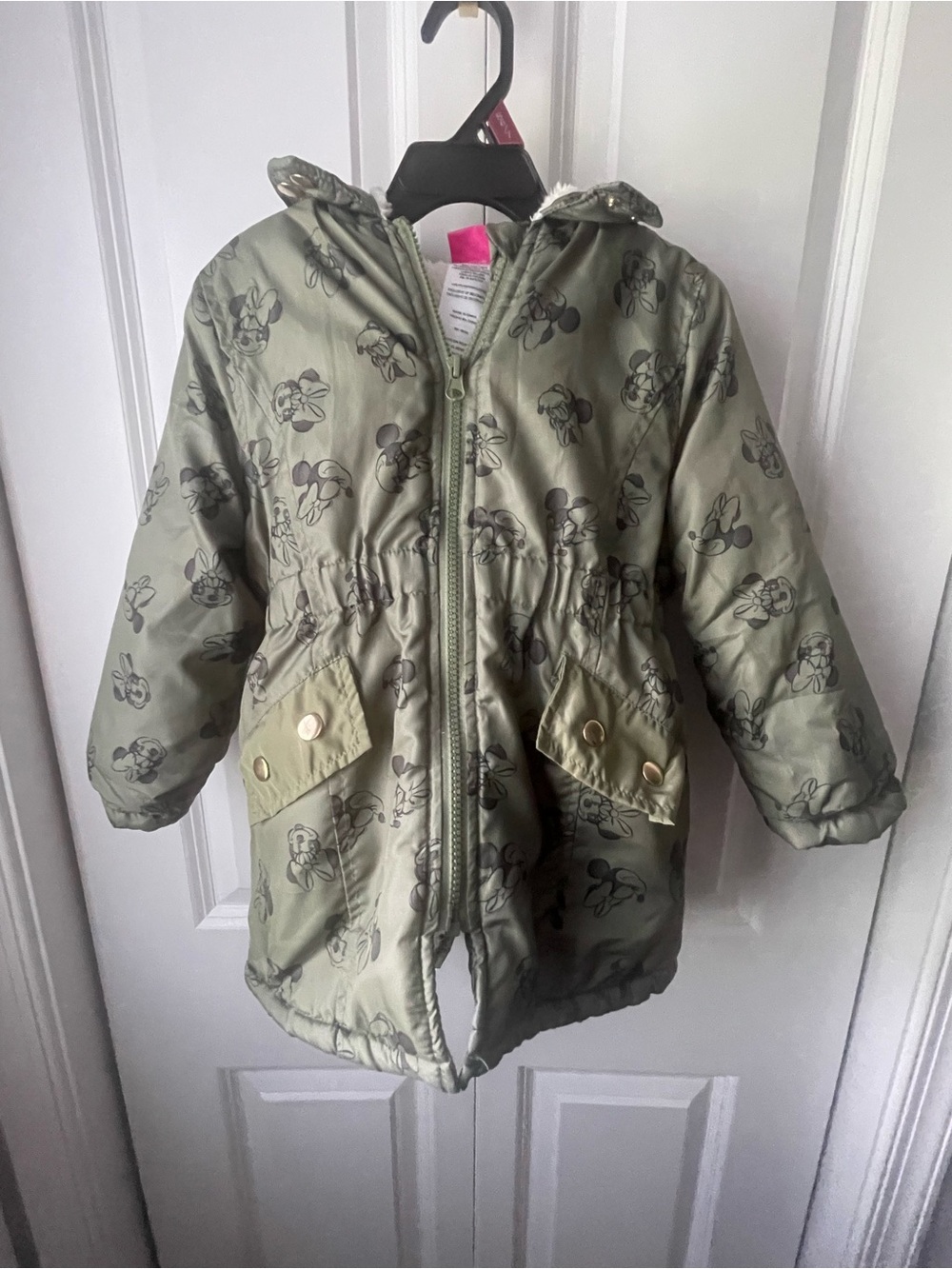 Disney | Girls' Minnie Mouse | Olive Green Hooded Puffer Jacket
